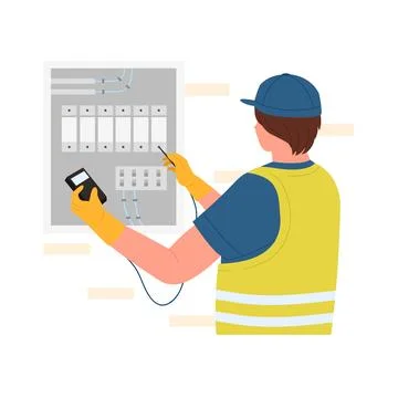 Electrician worker checking voltage Illustration