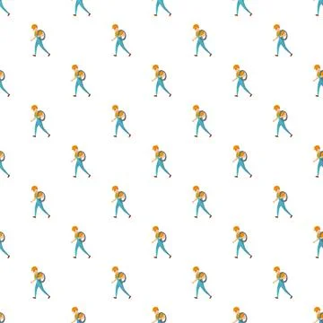 Electrician worker engineer carrying cable reel pattern イラスト素材