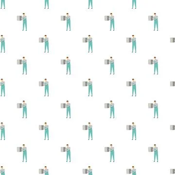 Electrician worker repairing electrical panel seamless pattern 스톡 일러스트