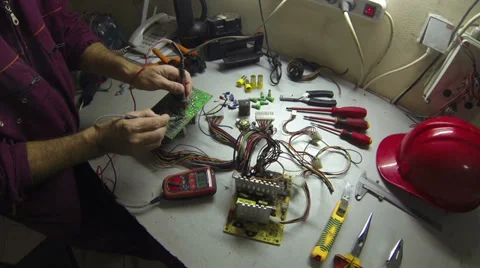 Electrician Working With Digital Multimeter Stock Footage 32169717