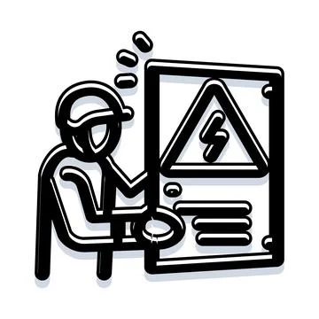 Electrician working maintaining high voltage warning sign Illustrazione stock