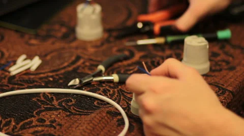 Electrician working with wires Stock Footage 61934456