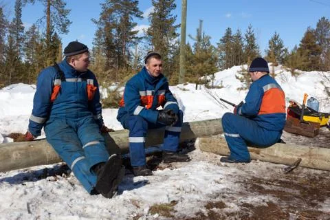 Electricians on a break Stock Photos