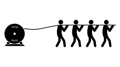 Electricians pulling heavy power cable from drum reel. Stock Illustration