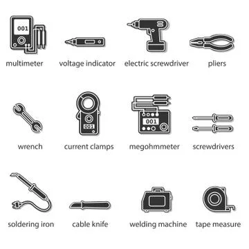 The Electricians tools flat icon set Stock Illustration