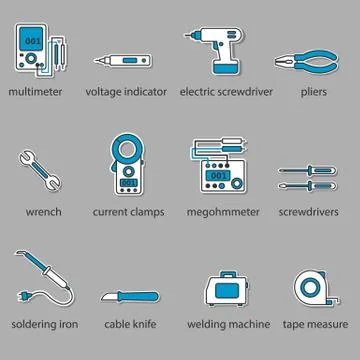 The Electricians tools icon set Stock Illustration