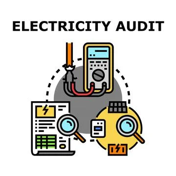 Electricity audit checking energy consumption and efficiency concept Stock Illustration