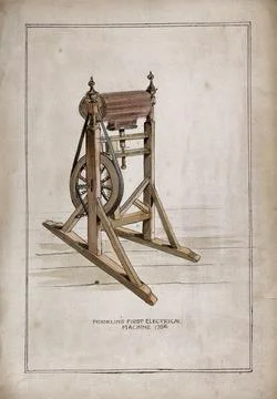 Electricity: Benjamin Franklin's electro-static generator. Watercolour pain.. 库存插图