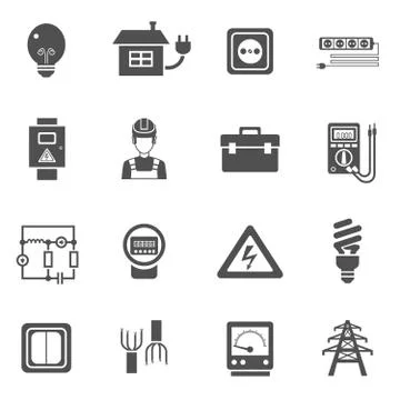 Electricity Black White Icons Set Stock Illustration