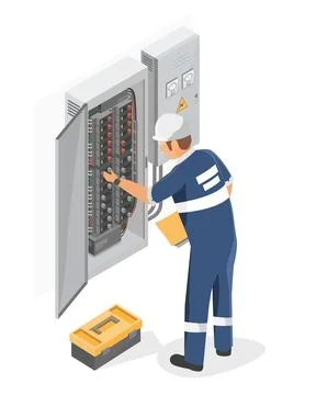 Electricity box power technicians engineering checking service Illustrazione stock