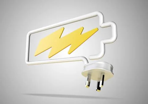 Electricity cable and plug makes battery logo with lightening bolt icon Illustrazione stock