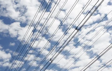 Electricity cable with blue sky Stock Photos