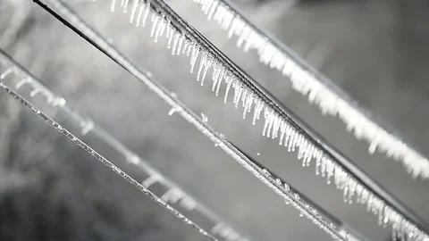 Electricity cables covered in ice after frozen rain phenomenon Video stock 101920295