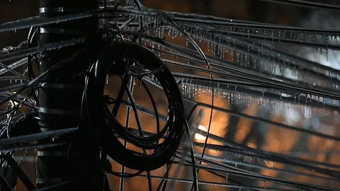 Electricity cables covered in ice after frozen rain phenomenon Video stock 101921087