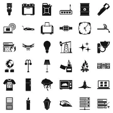 Electricity computer icons set, simple style Stock Illustration
