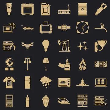 Electricity computer icons set, simple style Stock Illustration