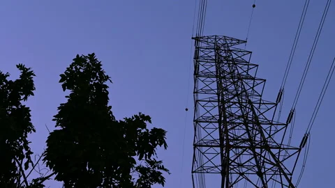 Electricity concept, Close up high voltage power lines station. Video stock 149723663