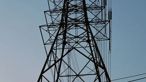 Electricity concept, Close up high voltage power lines station. Video stock 149726267