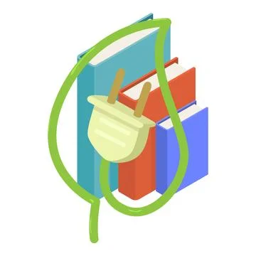 Electricity concept icon isometric vector. Electric plug in leaf form and book Illustrazione stock