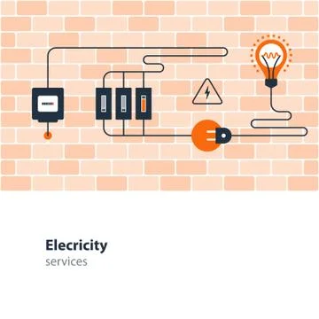 Electricity connection, electrical services and supply, energy saving Stock Illustration