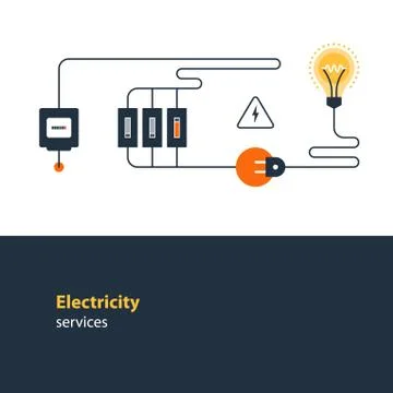 Electricity connection, electrical services and supply, energy saving Illustrazione stock