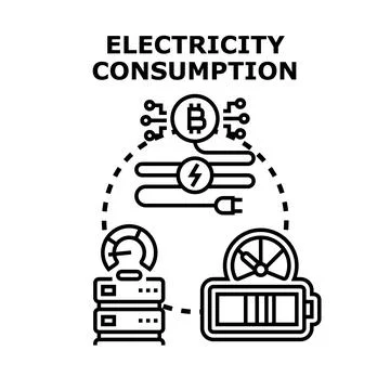 Electricity consumption for digital blockchain mining Ilustración de archivo