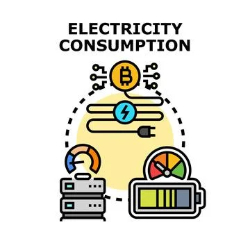 Electricity consumption for digital blockchain mining Stock Illustration