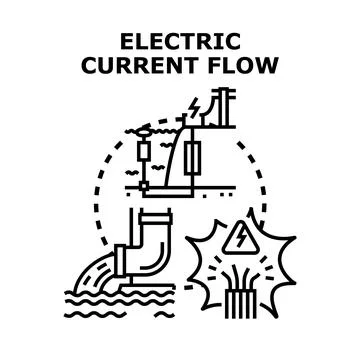 Electricity current flow from hydro power generation Stock Illustration