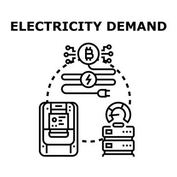 Electricity demand for cryptocurrency mining and data centers Stock Illustration