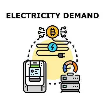 Electricity demand for cryptocurrency mining and data centers Stock Illustration