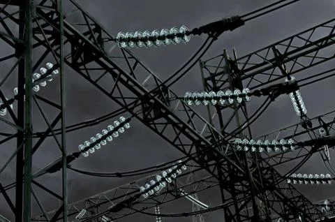 Electricity distribution. Electrical pylon Stock Photos