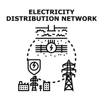Electricity distribution network providing power to urban areas Stock Illustration