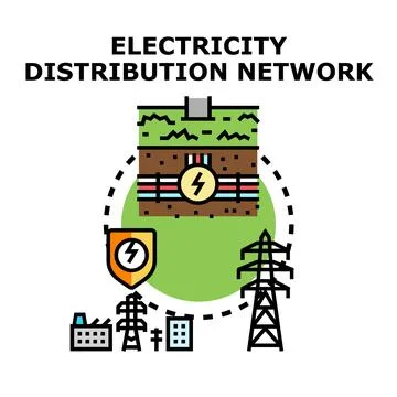 Electricity distribution network providing power to urban areas Stock Illustration