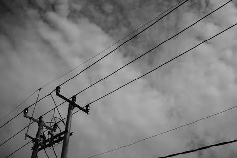 Electricity distribution tower with a sky background Stock Photos
