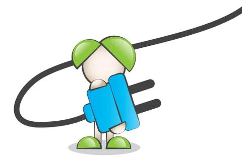 Electricity (Energy) with plug and cable lines Character Stock Illustration