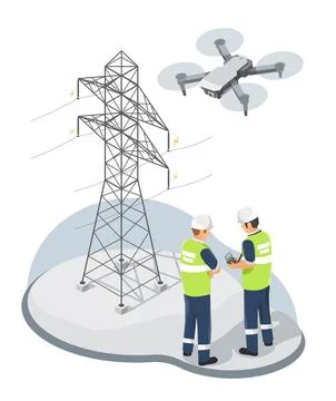 Electricity Engineer or Inspector using Drone Cam Stock Illustration