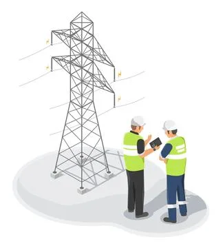 Electricity Engineer Technician  at hight electrical transmiss tower Stock Illustration