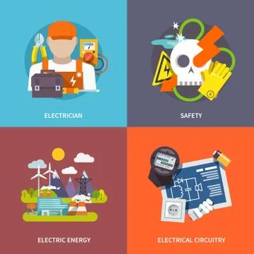 Electricity Flat Set Stock Illustration