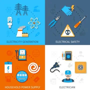 Electricity Flat Set Stock Illustration