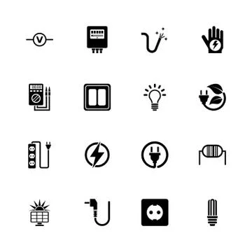 Electricity - Flat Vector Icons Stock Illustration