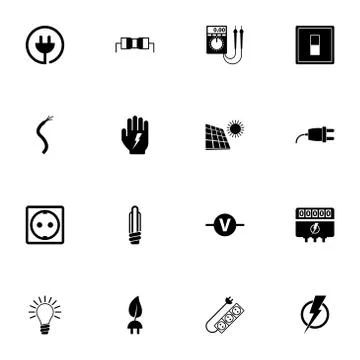 Electricity - Flat Vector Icons Stock Illustration