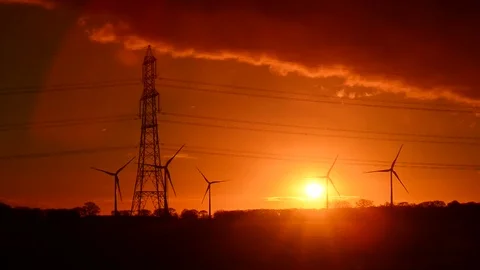 Electricity generating windmills near bubwith yorkshire uk Stock Footage 71528641