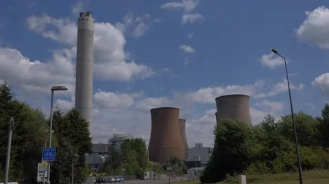 Electricity generation coal power station cooling stacks towers Stock Footage 40049401