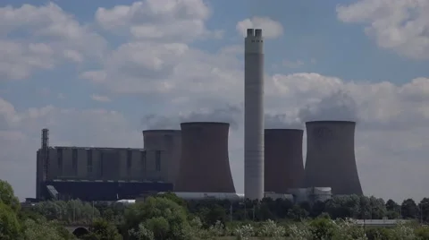 Electricity generation coal power station cooling stacks towers Stock Footage 40049581