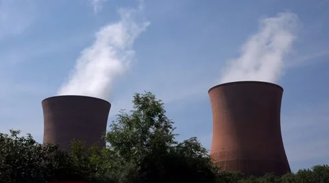 Electricity generation coal power station cooling stacks towers Video stock 40432565