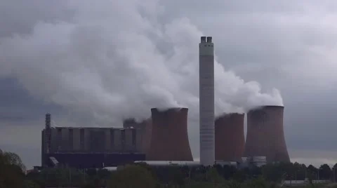 Electricity generation coal power station cooling stacks towers Video stock 43012102