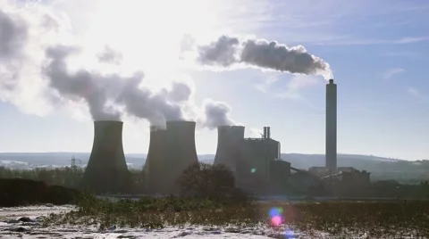 Electricity generation coal power station cooling stacks towers Video stock 45512243