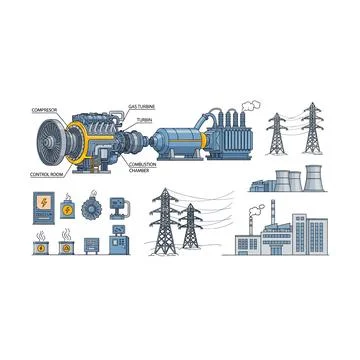 Electricity generation &amp; distribution infographic elements - power industry.. Stock Illustration