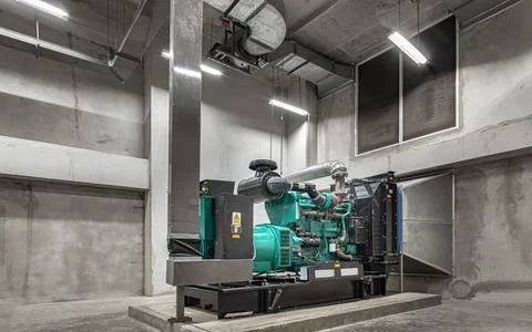 Electricity generation room with Engine generator set powered by Diesel power Stock Photos