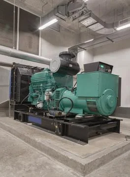 Electricity generation room with Engine generator set powered by Diesel power Stock Photos
